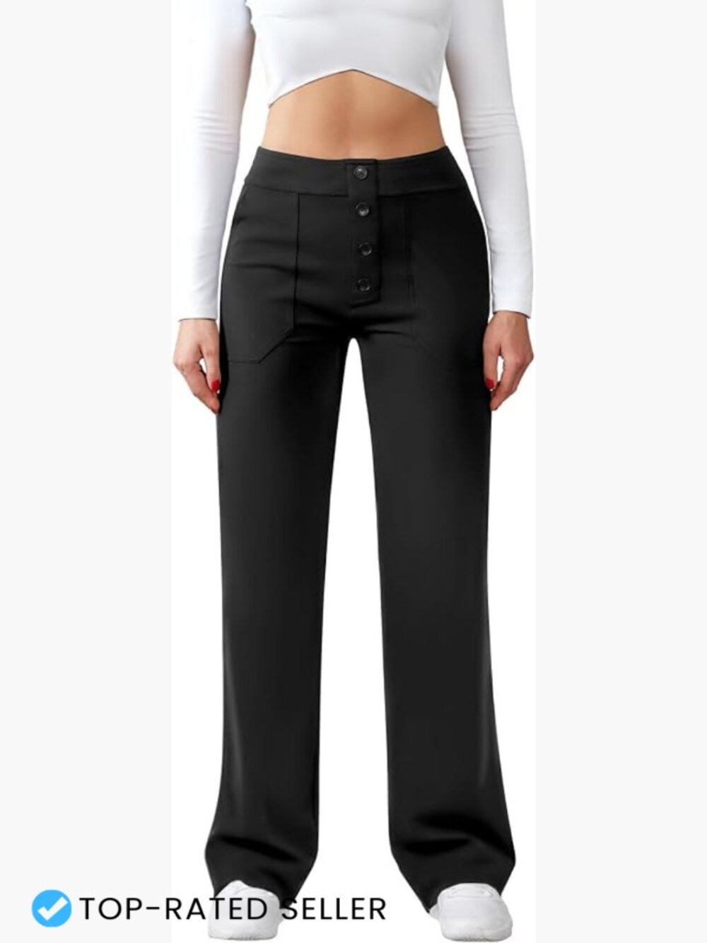 High Waist Straight Leg Dress Pants Stretchy Work Trousers with Pockets